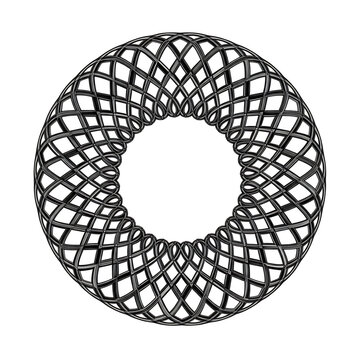Intricate geometric torus ring pattern with black and white