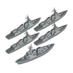 Obraz premium vector isometric sailing warships with formation 7