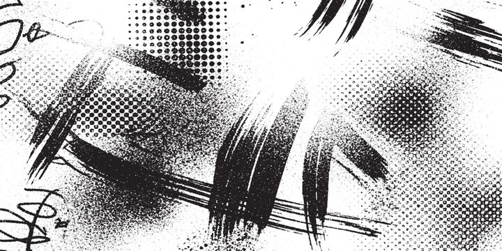 Abstract grunge texture background with halftone patterns and black ink brush strokes abstract background halftone distressed scrapbooking industrial scribble artistic creative weathered