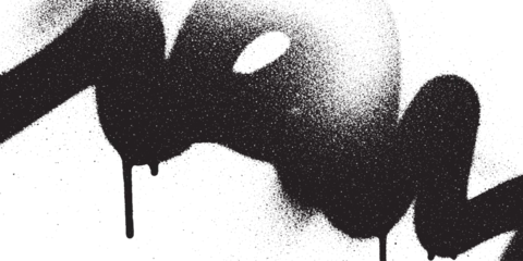 Fotobehang Graffiti Thick black spray paint wavy line with liquid drips and grainy texture zig zag graffiti splatter abstract isolated backdrop background spraypaint artistic monochrome illustration  © DARK GRASS