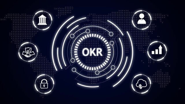 Okr objectives key results digital interface with business icons video