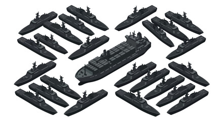 Obraz premium vector isometric of warships blockading an enemy ship 02