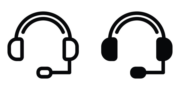 Comparison of over-ear and on-ear headsets with microphones for communication and audio purposes Vector Contact Icons