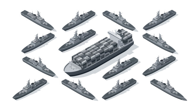 vector isometric of warships blockading an enemy ship 05