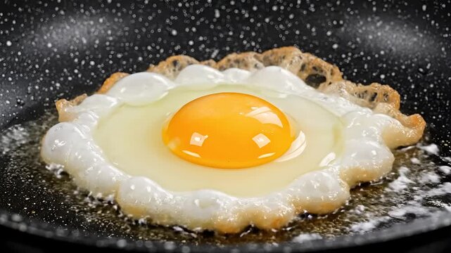 Closeup of a Fried Egg Cooking in a Hot Pan.