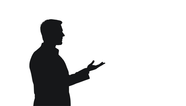 Businessman gestures with his hands to explain a strategy during a professional meeting.