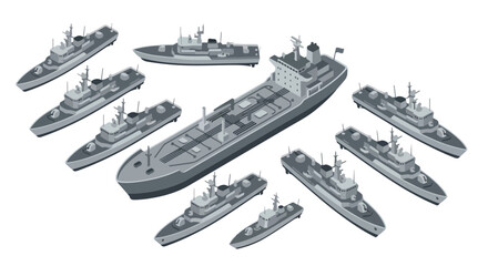 Obraz premium vector isometric of warships blockading an enemy ship 06