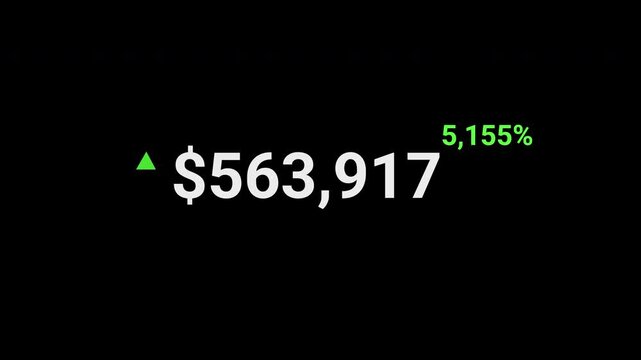 Digital financial display showing significant profit growth on Transparent Background, alpha channel