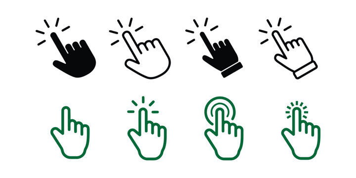 Pointing hand cursors a collection of click and touch silhouettes