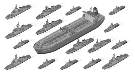 Obraz premium vector isometric of warships blockading an enemy ship 09
