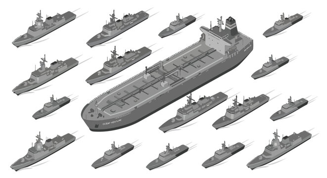 vector isometric of warships blockading an enemy ship 09