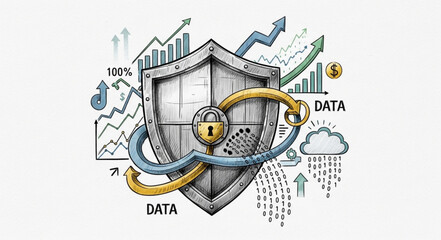 Digital Security Shield with Data Flow and Growth Charts. © wahid
