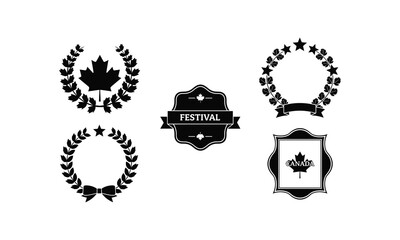 Obraz premium Canada festival and awards emblems with maple leaf and laurel wreaths.