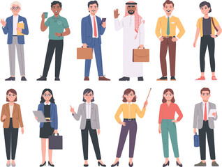 Obraz premium Diverse business people character collection isolated on gray background featuring professional men and women in multicultural workplace attire
