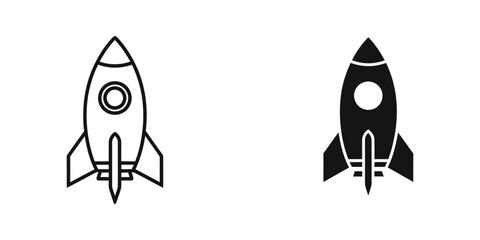 Contrasting styles of a rocket ship depicted in minimalist line art and solid silhouette © MD Din Islam