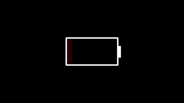 Red low battery alert icon animation isolated on black background