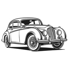 Obraz premium Black and white line drawing of a vintage jaguar xk140 coupe with sports car