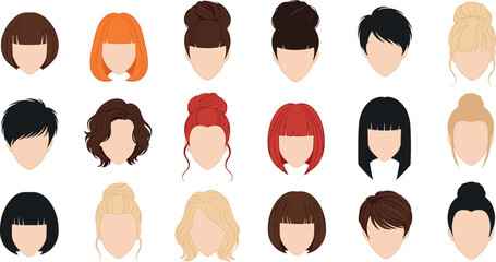 Obraz premium Set of female hairstyle silhouettes vector illustrations different haircuts and styles modern beauty fashion collection