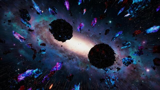 Explosive Cosmic Comet Burst with Fiery Meteor Shower in Vibrant Deep Space Galaxy