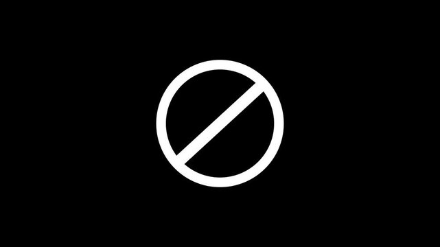 Animated white ban sign icon showing prohibition symbol on white background