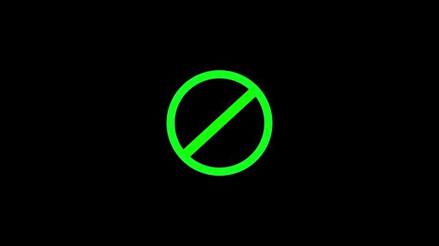 Animated green ban sign icon showing prohibition symbol on white background
