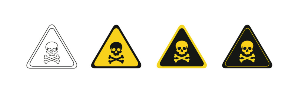 Collection of Toxic Danger Warning Signs with Skull and Crossbones &ndash; Poison Warning and Hazard Symbol Vector Set