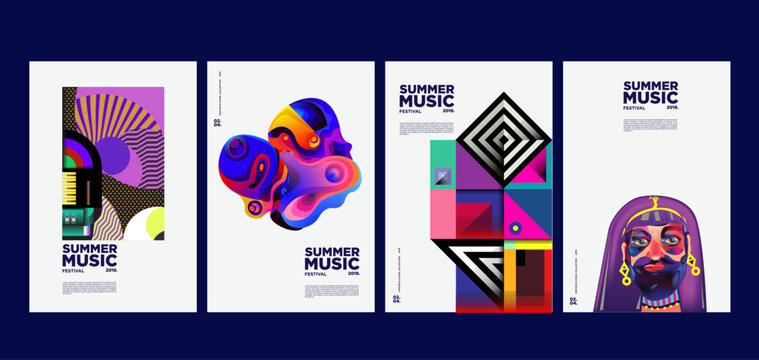 Summer holiday music and art festival poster set