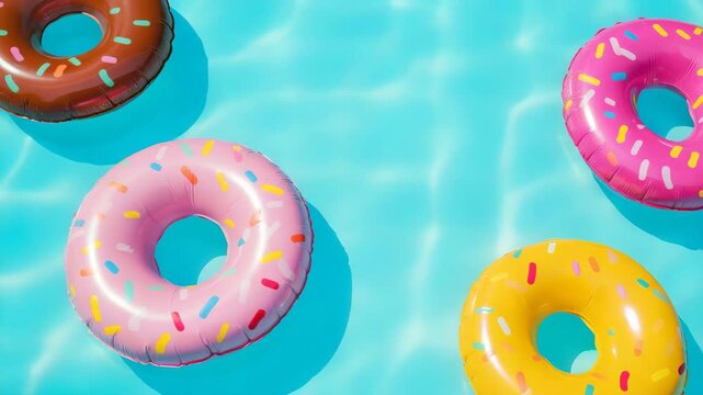 Colorful Donut Pool Floats Pattern in Blue Water