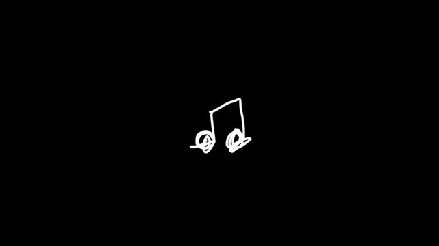 A video showcasing a creative musical note symbol with a smiley face on a black background