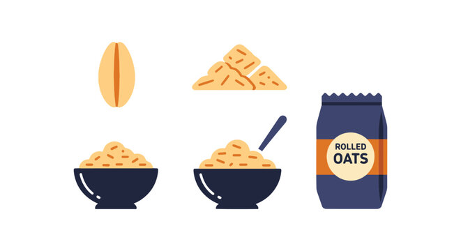 Rolled Oats Plate Line art simple abstract colorful vector