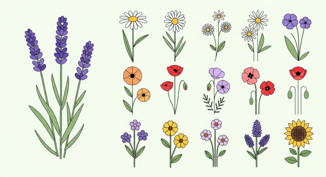 Collection of Various Botanical Flower Illustrations.