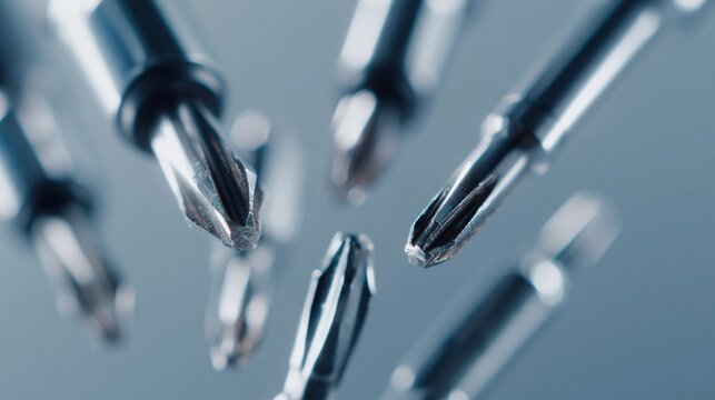 Close-up macro view of various screwdriver bits arranged in a circular pattern
