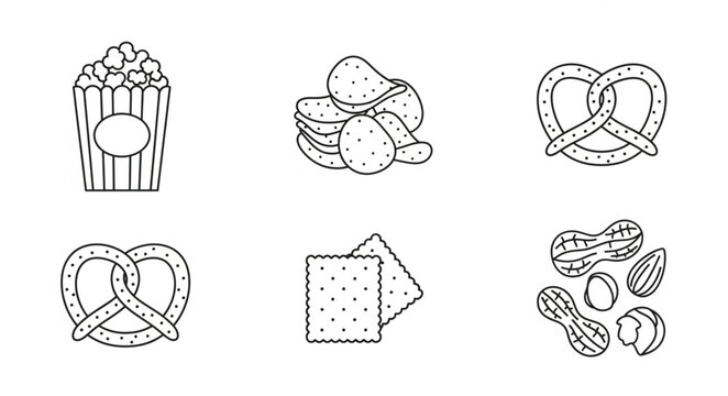Collection of hand drawn snack food icons.