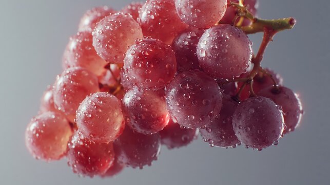 Close-up macro shot of fresh red grapes covered in water droplets