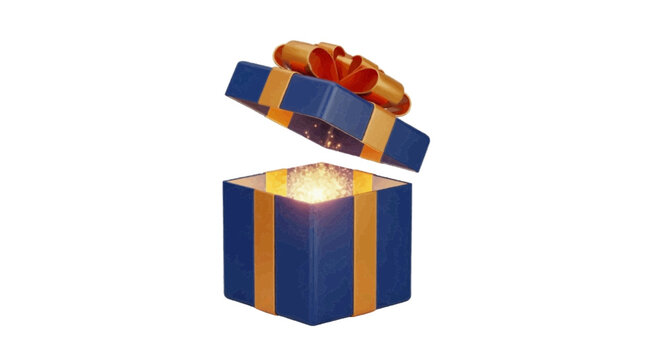 Vector illustration&nbsp;of open gift box with a golden glowing surprise inside on a transparent background