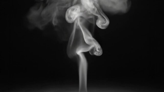 Graceful plume of white smoke rises against a stark black background, showcasing intricate patterns