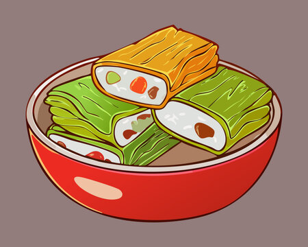 Fried lumpia with crunchy vegetable filling for a tasty snack meal that is absolutely delicious today - Vector Illustration