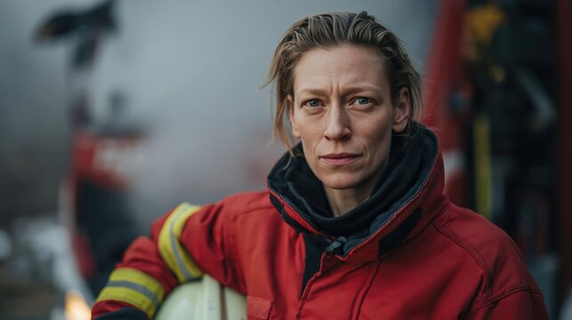 Portrait of a determined female firefighter in her protective gear, ready for action