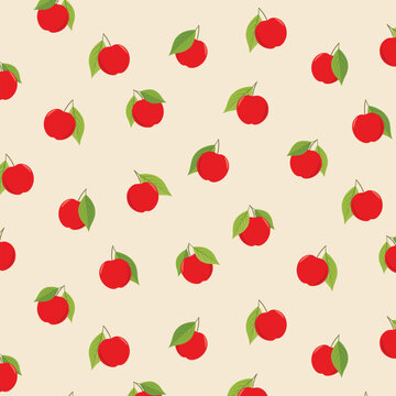 Apple Seamless Pattern Cute Mini Fruit Beige Background Vector