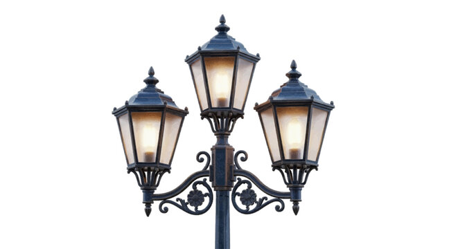 Vector illustration&nbsp;of vintage triple street lamp post on a transparent background