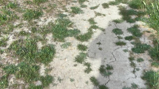 POV walking with shadow on dirt path
