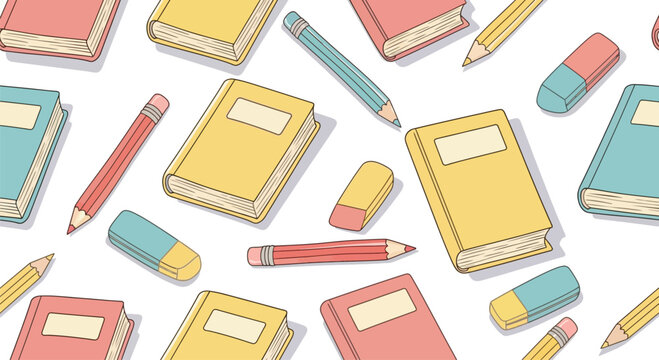 Back to school seamless pattern with stationery items