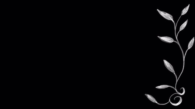 Frame of leaves drawn with white chalk, animation, transparent background