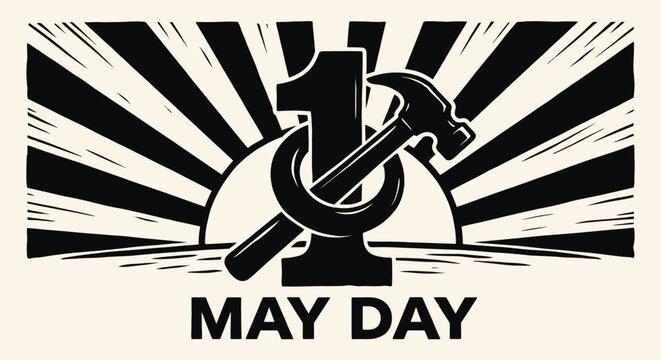 may day poster with hammer and sickle
