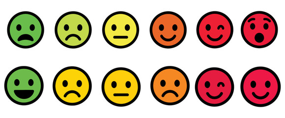 Fototapeta premium Set of emoticons representing different emotions and feelings, from sad to happy, used for feedback and surveys