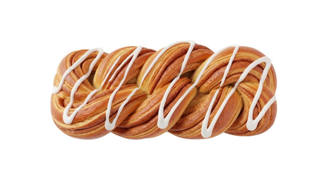 Vector illustration&nbsp;of freshly baked braided cinnamon roll pastry with white icing on a transparent background