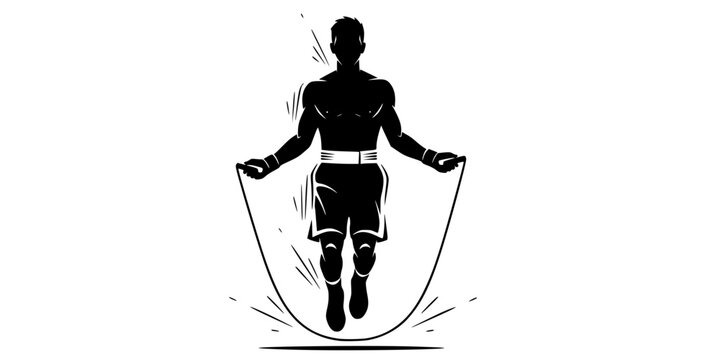 Boxer Jumping Rope Silhouette Vector - Cardio Fitness Training Icon