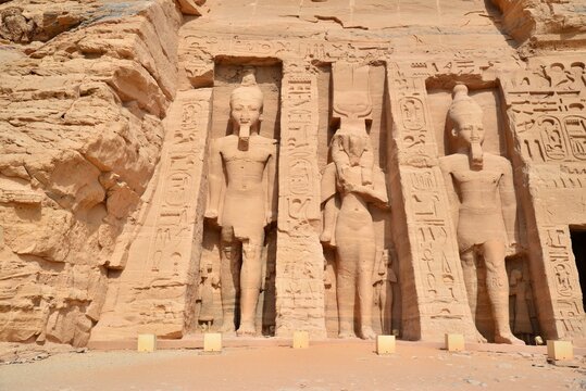 A view of the Temple of Nefertari in Abu Simbel, Egypt.