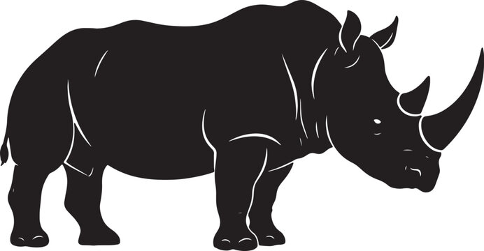Black Rhinoceros Vector, Silhouette Animal Icon, Wildlife Graphic