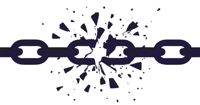 Chain breaks apart into multiple sharp fragments representing a sudden failure in a secure connection system.
